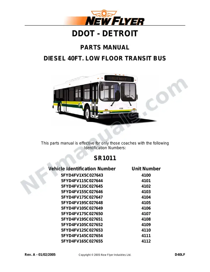SR1011 Parts Manual, DDOT - Detroit first-page preview