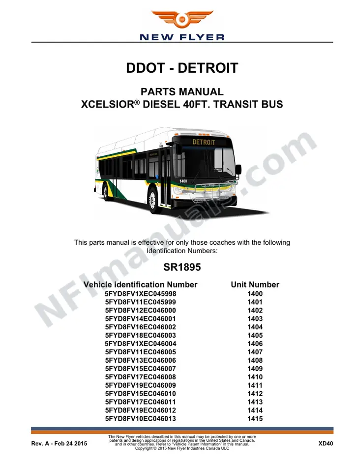 SR1895 Parts Manual, DDOT - Detroit first-page preview