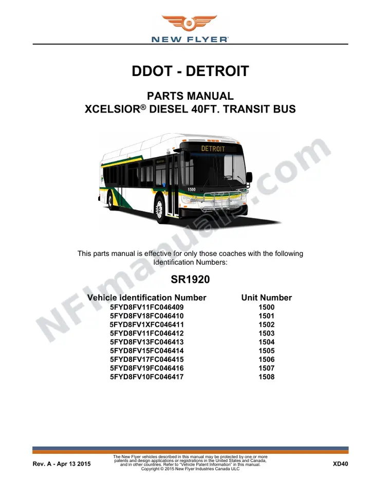 SR1920 Parts Manual, DDOT - Detroit first-page preview