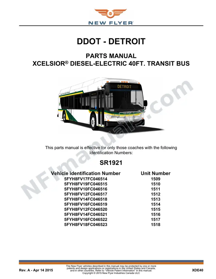 SR1921 Parts Manual, DDOT - Detroit first-page preview