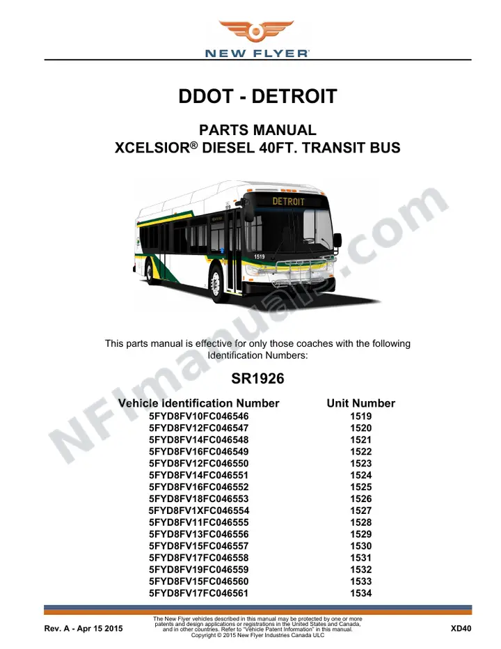 SR1926 Parts Manual, DDOT - Detroit first-page preview