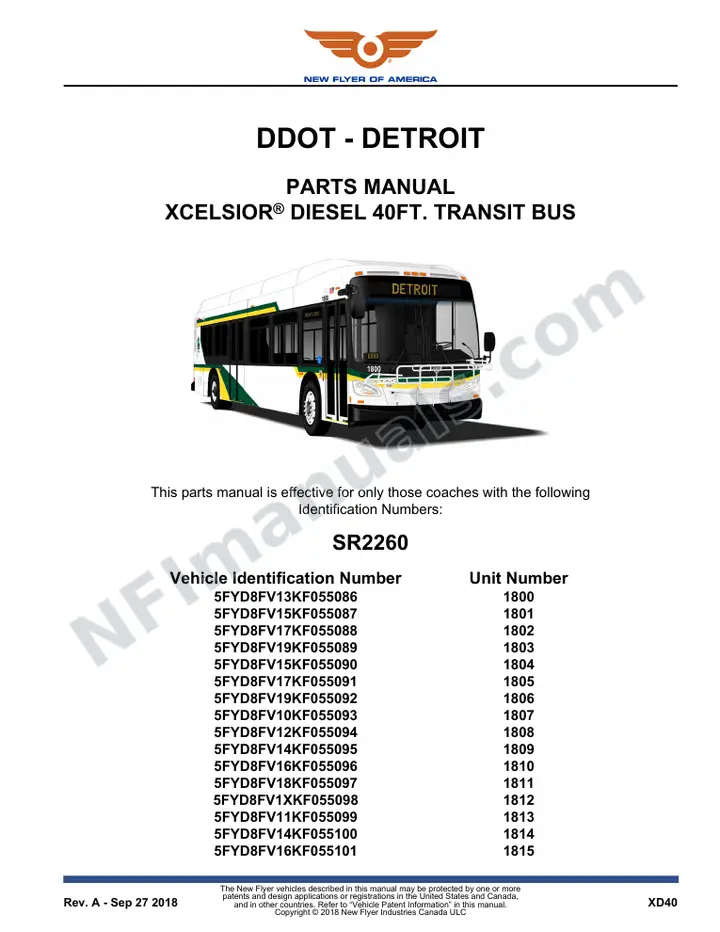 SR2260 Parts Manual, DDOT - Detroit first-page preview