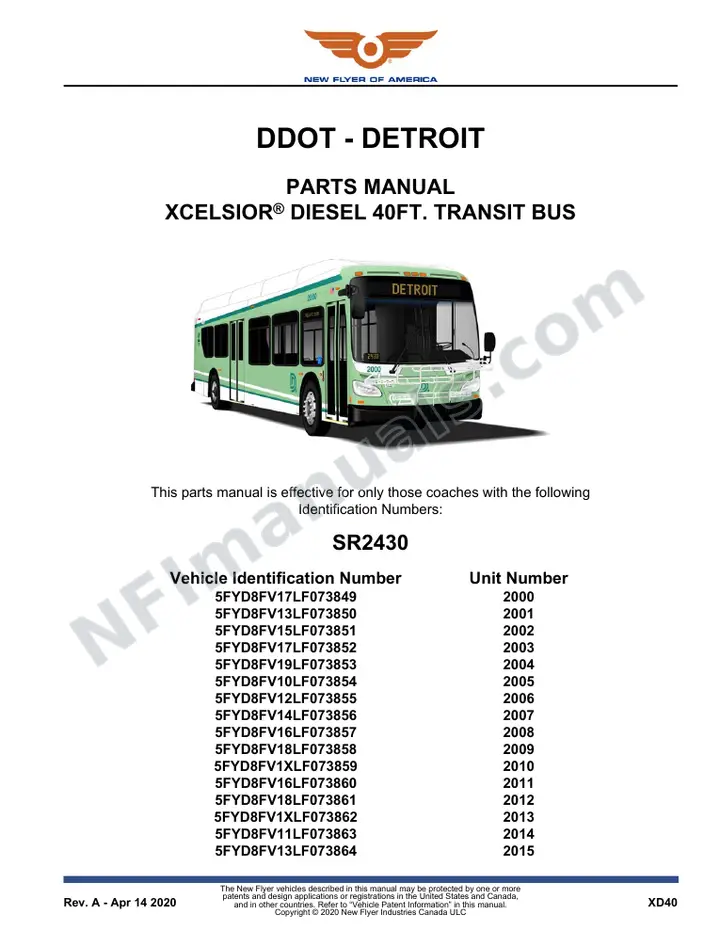 SR2430 Parts Manual, DDOT - Detroit first-page preview