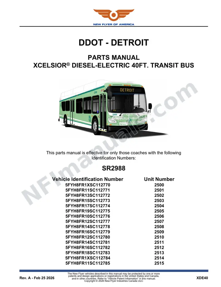 SR2988 Parts Manual, DDOT - Detroit first-page preview