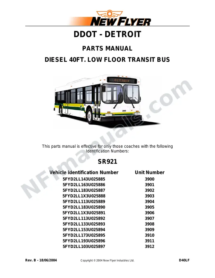 SR921 Parts Manual, DDOT - Detroit first-page preview