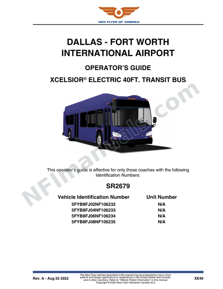New Flyer XE40 Manual Package - Dallas - Fort Worth International Airport included manual preview