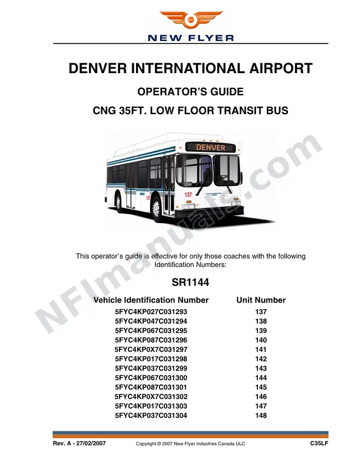New Flyer C35LF Manual Package - Denver International Airport included manual preview