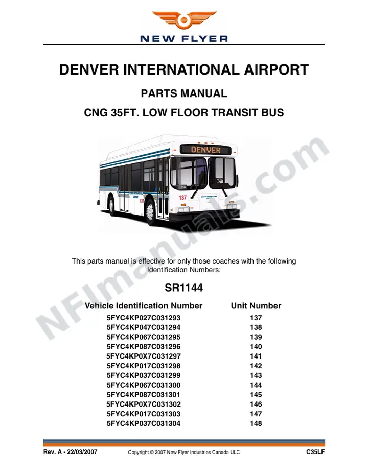 SR1144 Parts Manual, Denver International Airport first-page preview