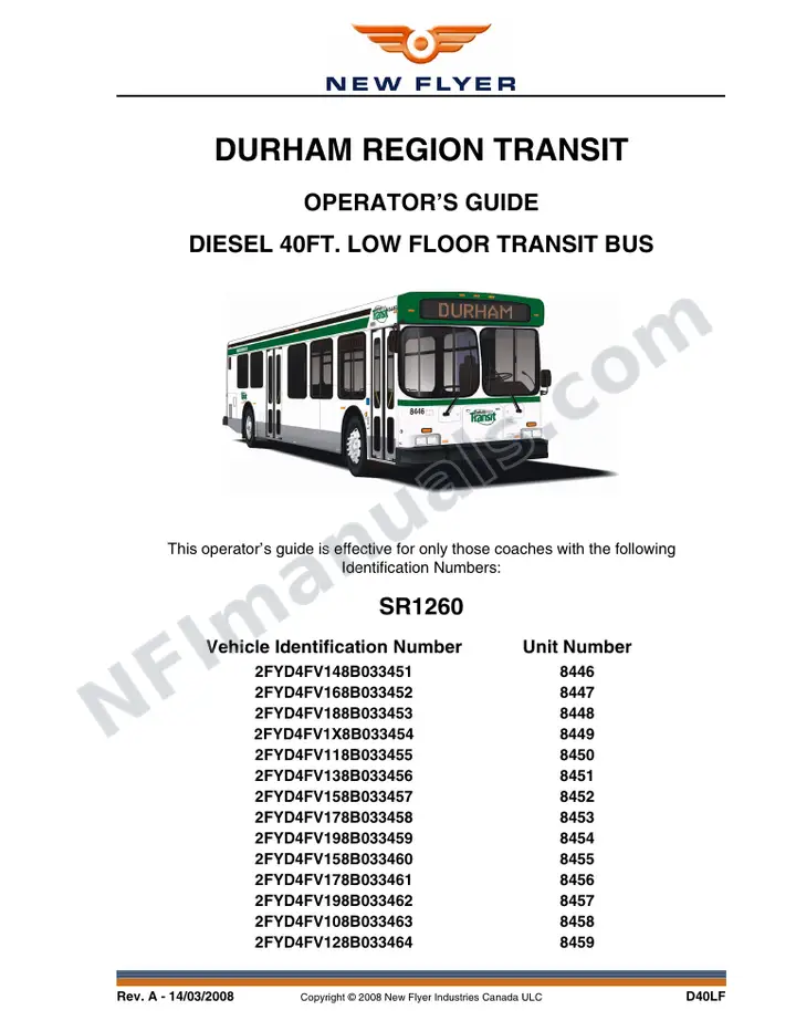 SR1260 Operator's Guide, Durham Region Transit first-page preview