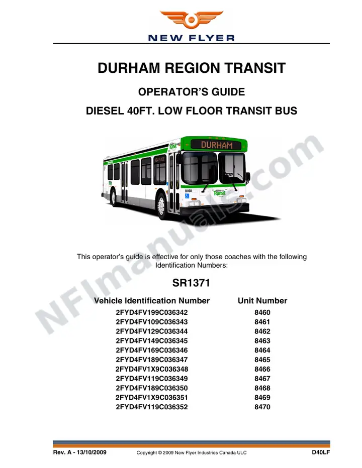 SR1371 Operator's Guide, Durham Region Transit first-page preview