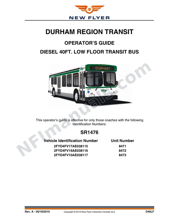SR1476 Operator's Guide, Durham Region Transit first-page preview