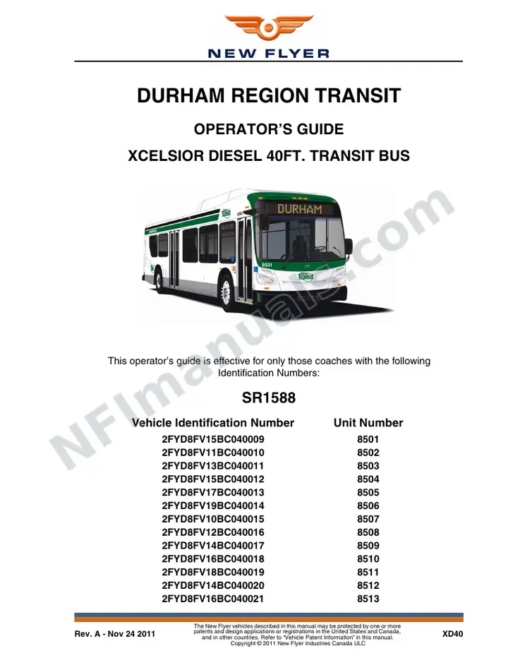 New Flyer XD40 Manual Package - Durham Region Transit included manual preview