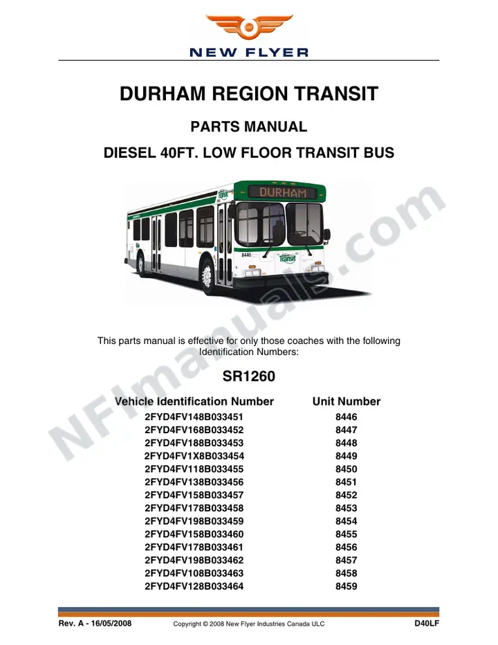 SR1260 Parts Manual, Durham region Transit first-page preview