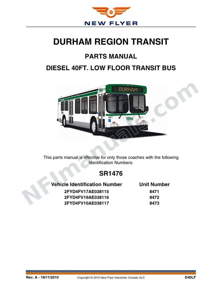 SR1476 Parts Manual, Durham Region Transit first-page preview