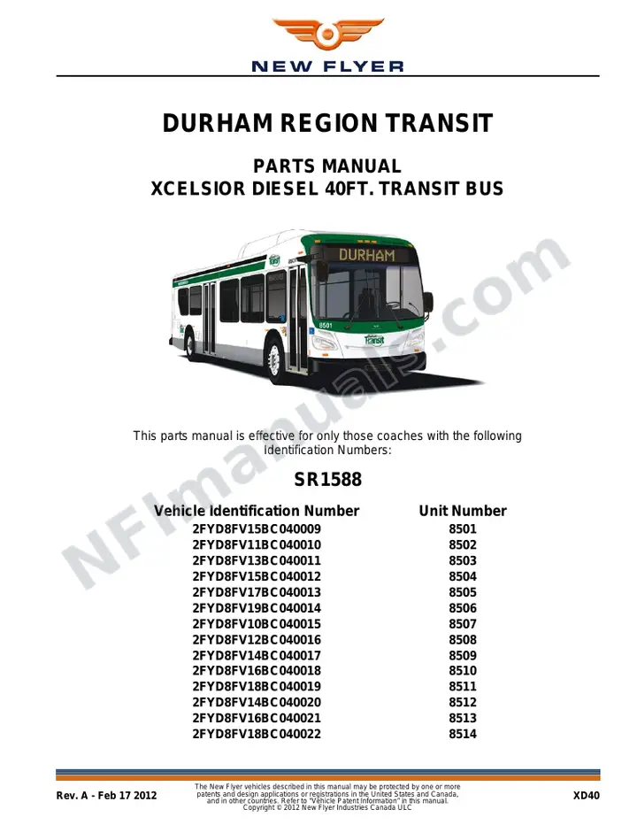 SR1588 Parts Manual, Durham Region Transit first-page preview