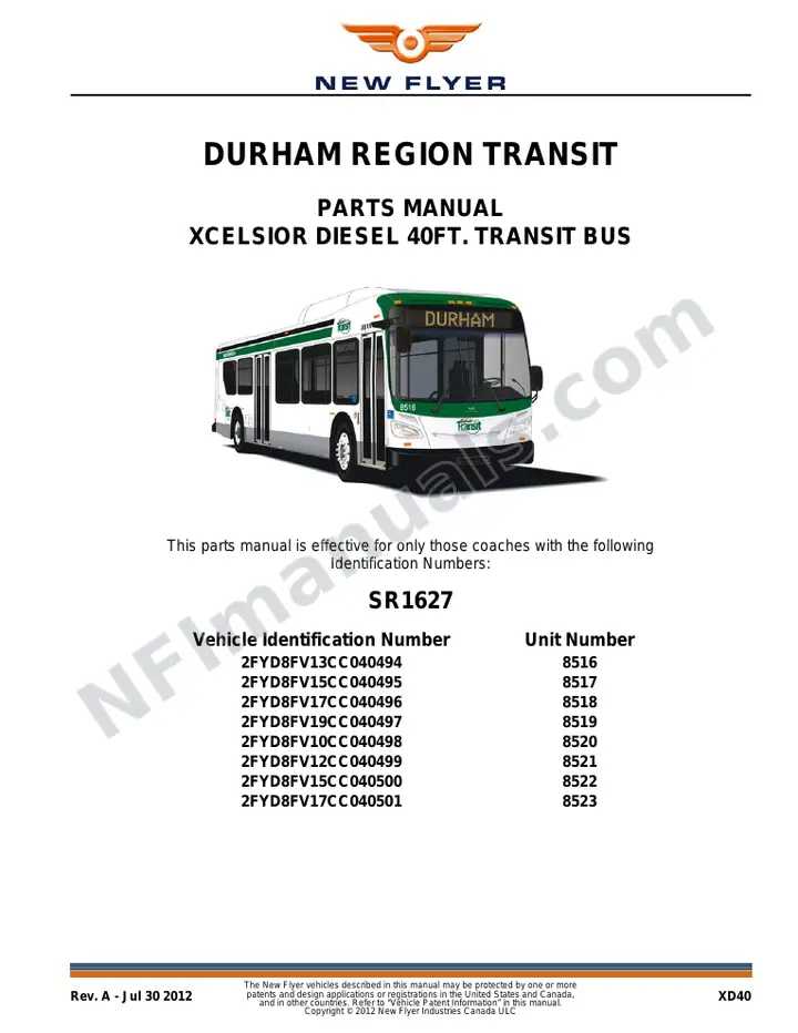 SR1627 Parts Manual, Durham Region Transit first-page preview