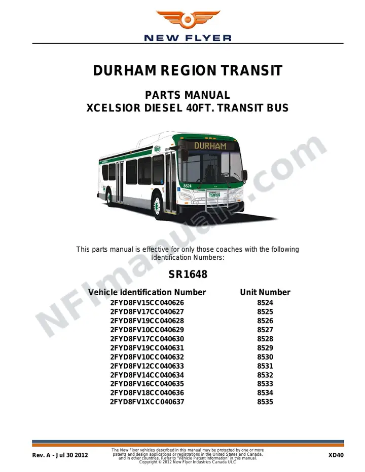 SR1648 Parts Manual, Durham Region Transit first-page preview