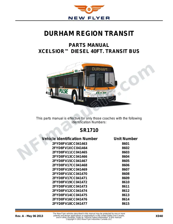 SR1710 Parts Manual, Durham Region Transit first-page preview