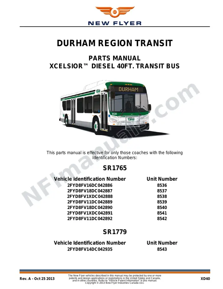 SR1765_1779 Parts Manual, Durham Region Transit first-page preview