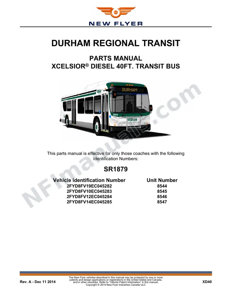 SR1879 Parts Manual, Durham Regional Transit first-page preview