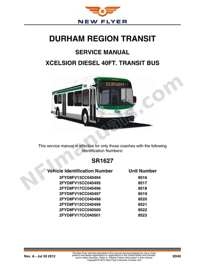 SR1627 Service Manual, Durham Region Transit first-page preview