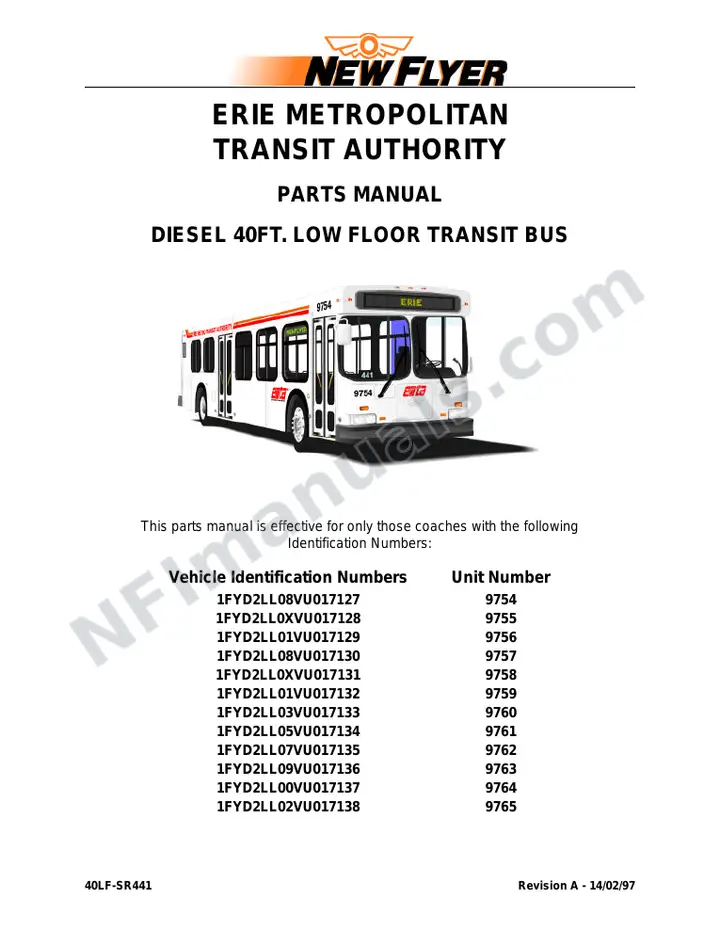 SR441 Parts Manual, Erie Metropolitan Transit Authority first-page preview