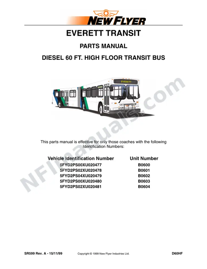 SR599 Parts Manual, Everett Transit first-page preview
