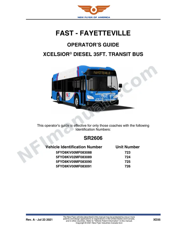 New Flyer XD35 Manual Package - FAST - Fayetteville included manual preview