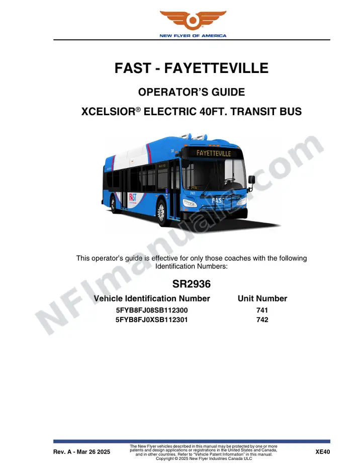 New Flyer XE40 Manual Package - FAST - Fayetteville included manual preview