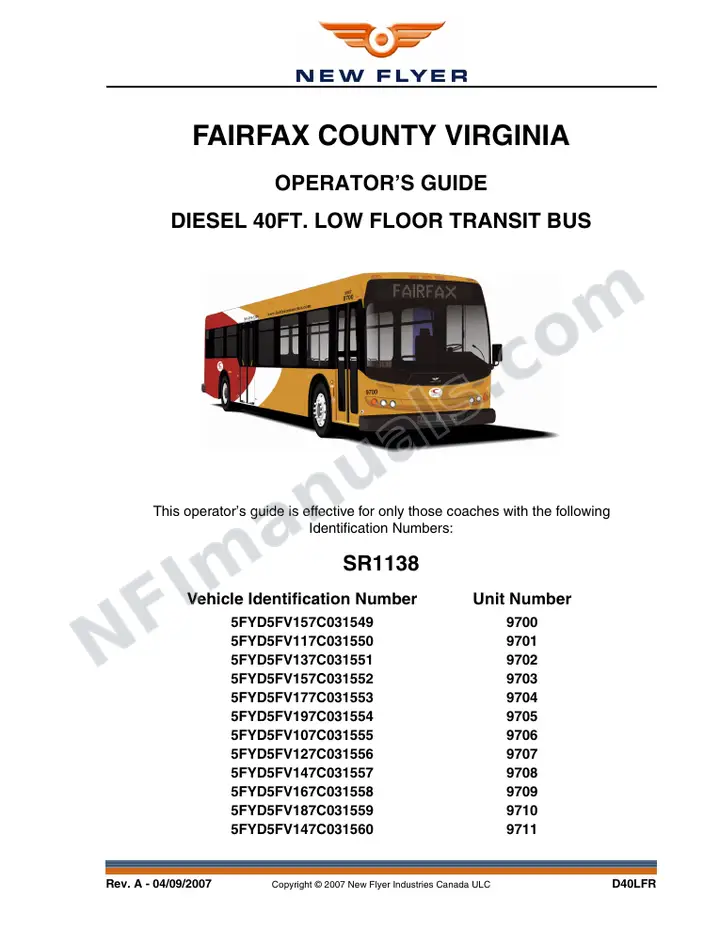 New Flyer D40LFR Manual Package - Fairfax Connector included manual preview