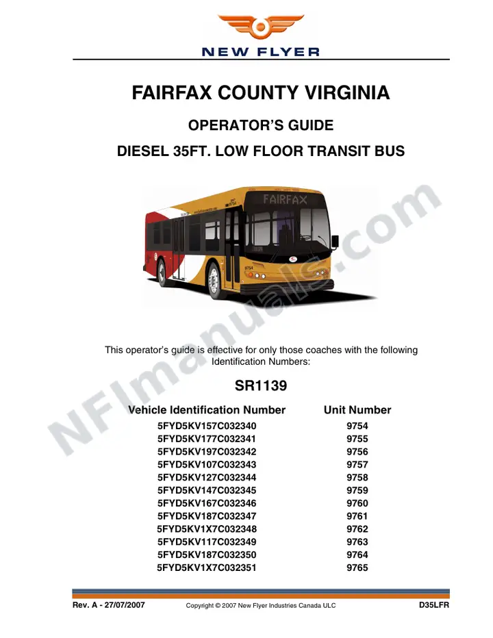 New Flyer D35LFR Manual Package - Fairfax Connector included manual preview