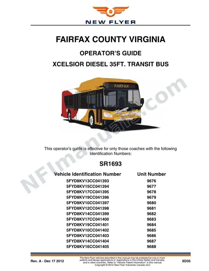 New Flyer XD35 Manual Package - Fairfax Connector included manual preview