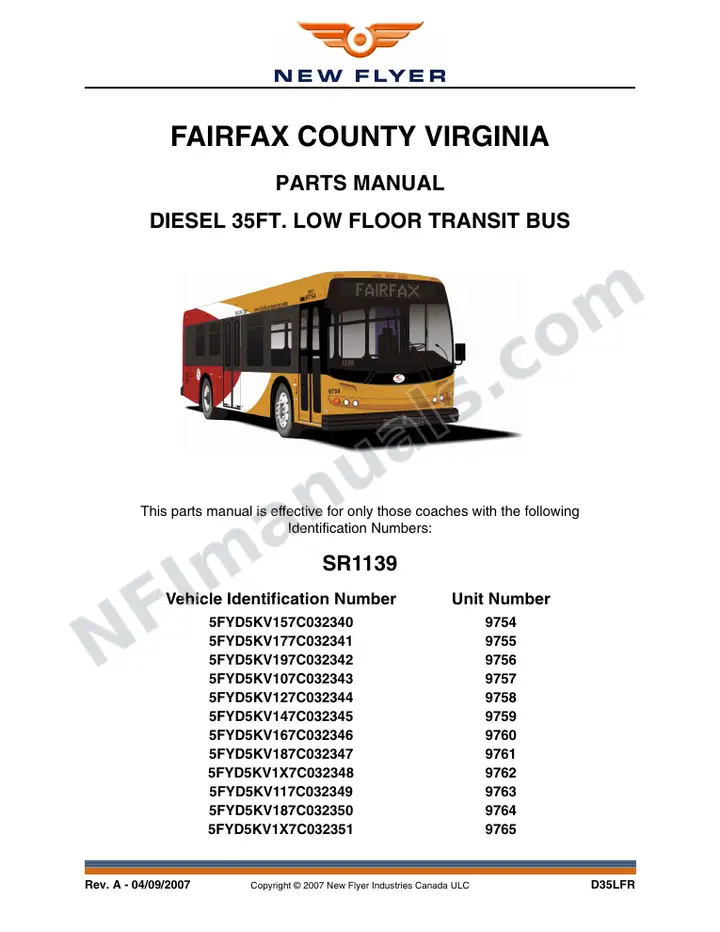 SR1139 Parts Manual, Fairfax County Virginia first-page preview