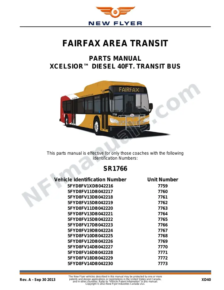 SR1766 Parts Manual, Fairfax Area Transit first-page preview