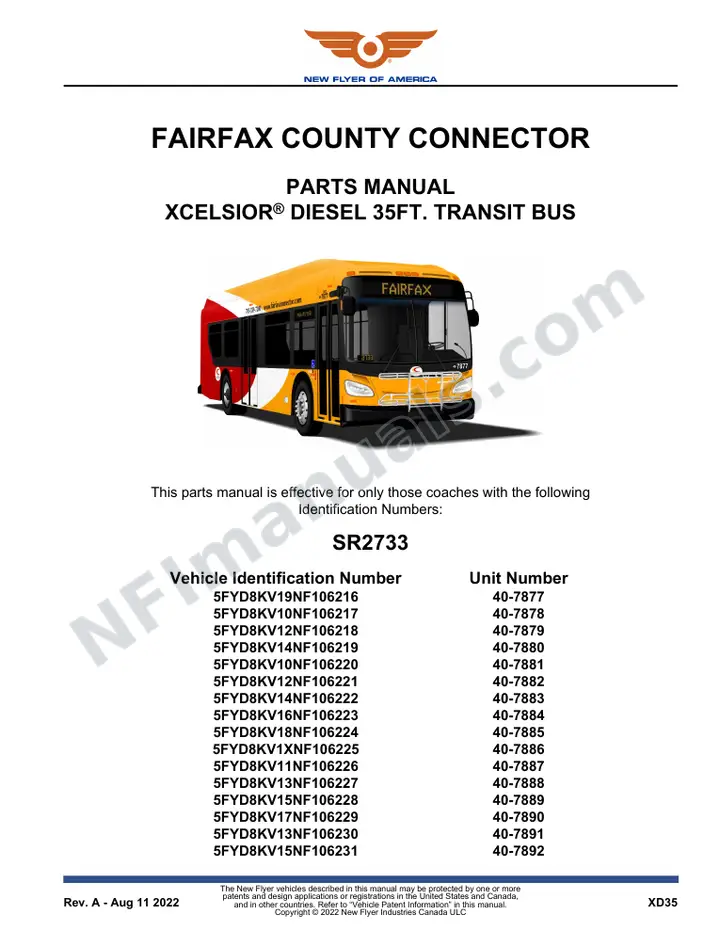 SR2733 Parts Manual, Fairfax County Connector first-page preview