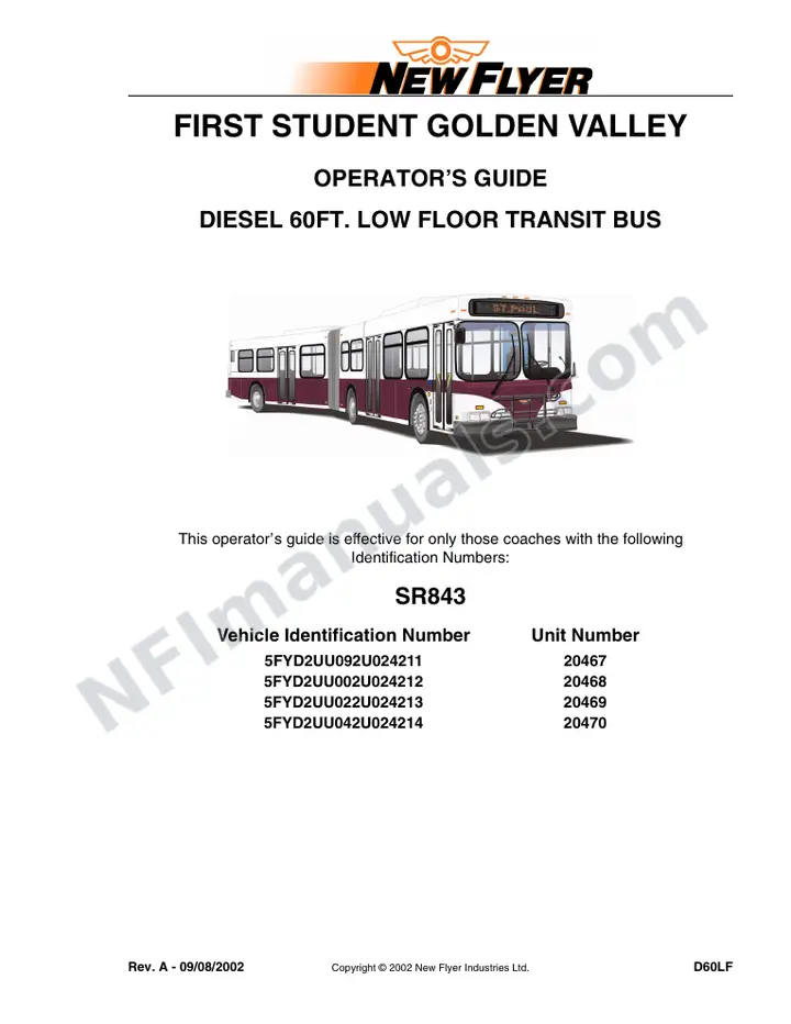New Flyer D60LF Manual Package - First Student Saint Paul included manual preview