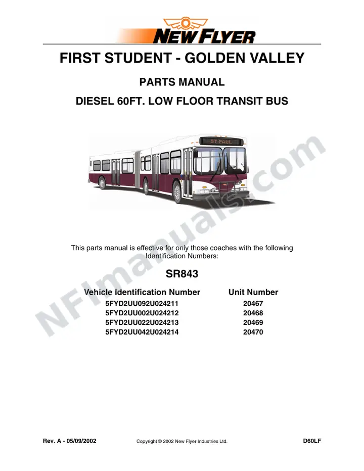 SR843 Parts Manual, First Student Golden Valley first-page preview
