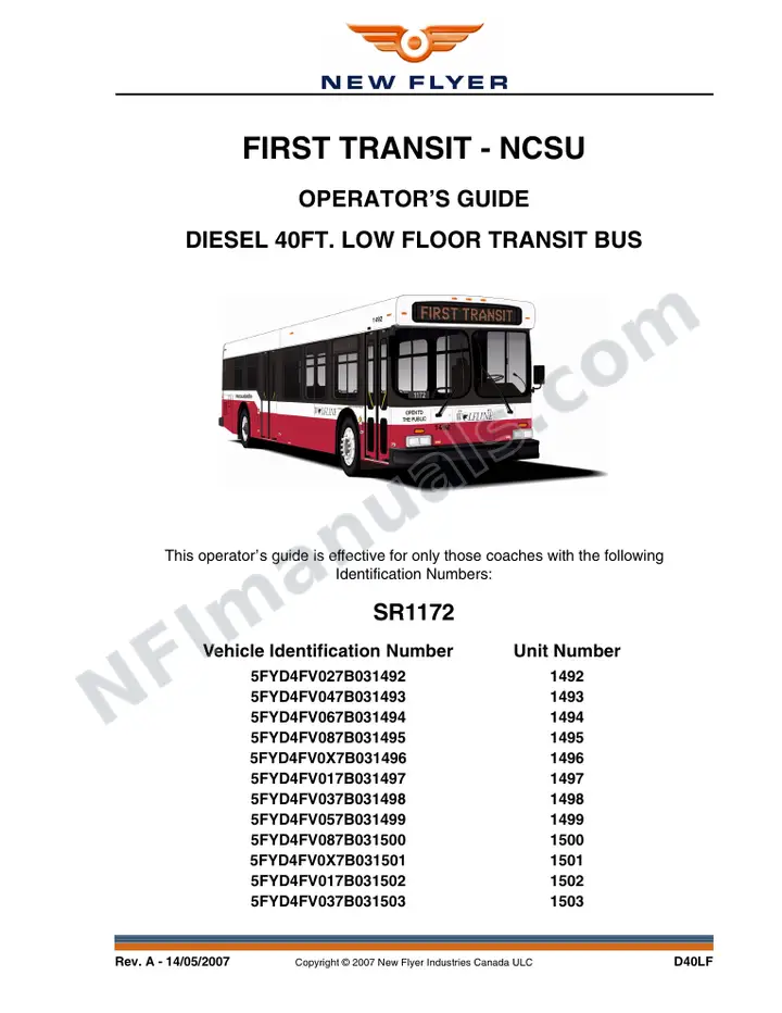 New Flyer D40LF Manual Package - First Transit - NCSU included manual preview