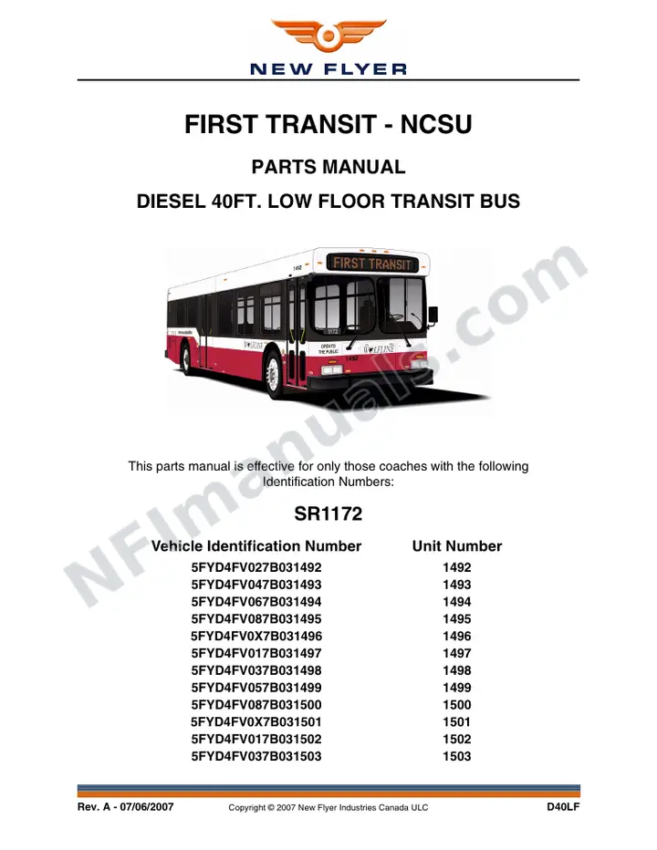 SR1172 Parts Manual, First Transit - NCSU first-page preview