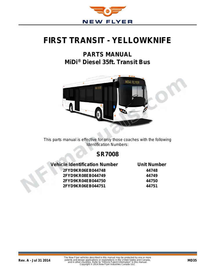SR7008 Parts Manual, First Transit - Yellowknife first-page preview