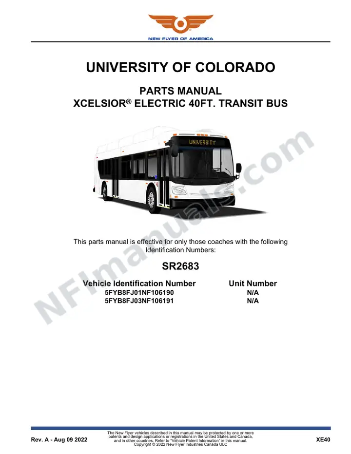 SR2683 Parts Manual, U of Colorado first-page preview