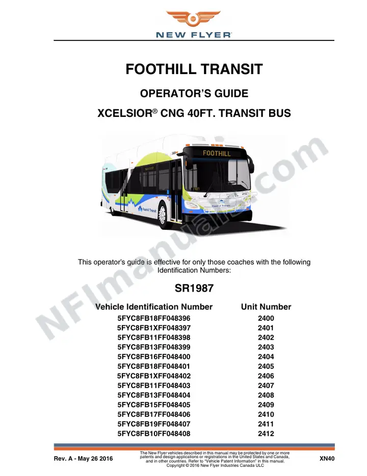 New Flyer XN40 Manual Package - Foothill Transit included manual preview