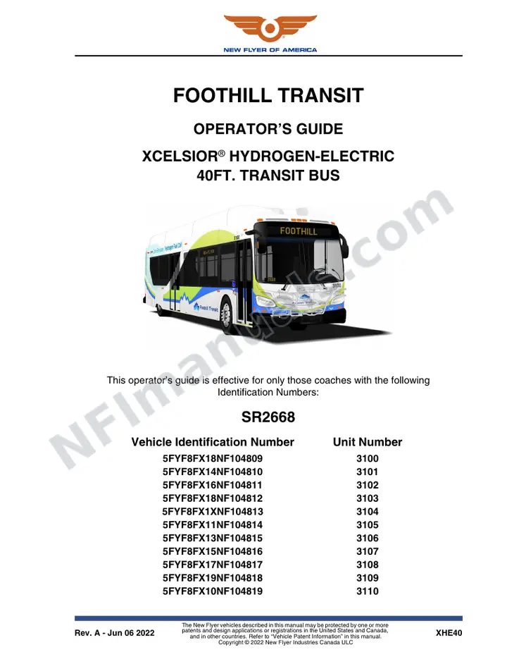 New Flyer XHE40 Manual Package - Foothill Transit included manual preview