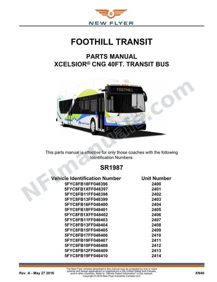 SR1987 Parts Manual, Foothill Transit first-page preview