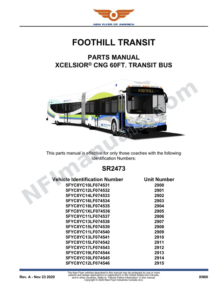SR2473 Parts Manual, Foothill Transit first-page preview