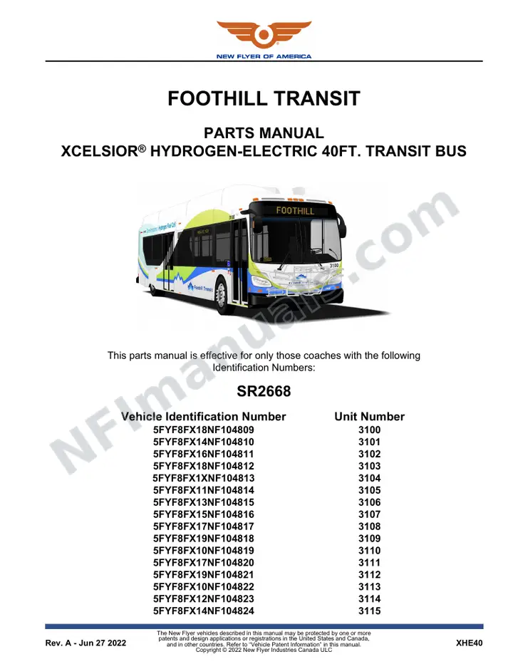 SR2668 Parts Manual, Foothill Transit first-page preview