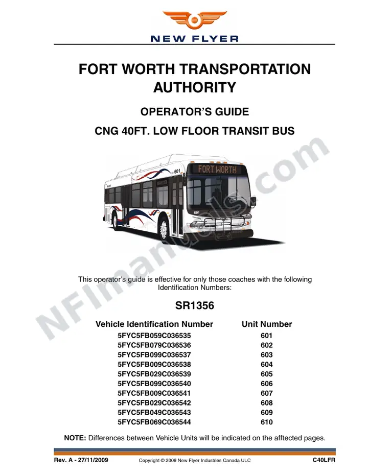 New Flyer C40LFR Manual Package - Fort Worth Transportation Authority included manual preview
