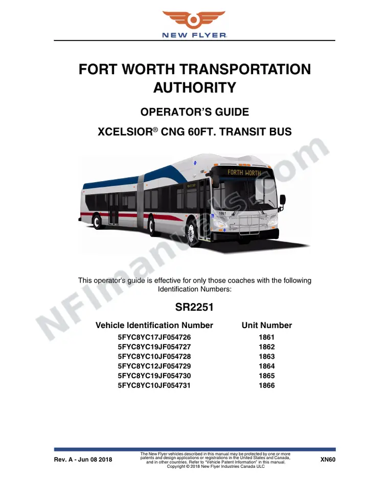 New Flyer XN60 Manual Package - Fort Worth Transportation Authority included manual preview