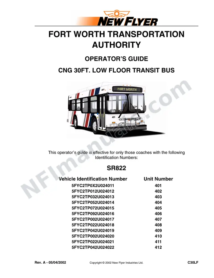 New Flyer C30LF Manual Package - Fort Worth Transportation Authority included manual preview