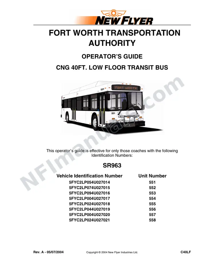 SR963 Operator's Guide, Fort Worth Transportation Authority first-page preview